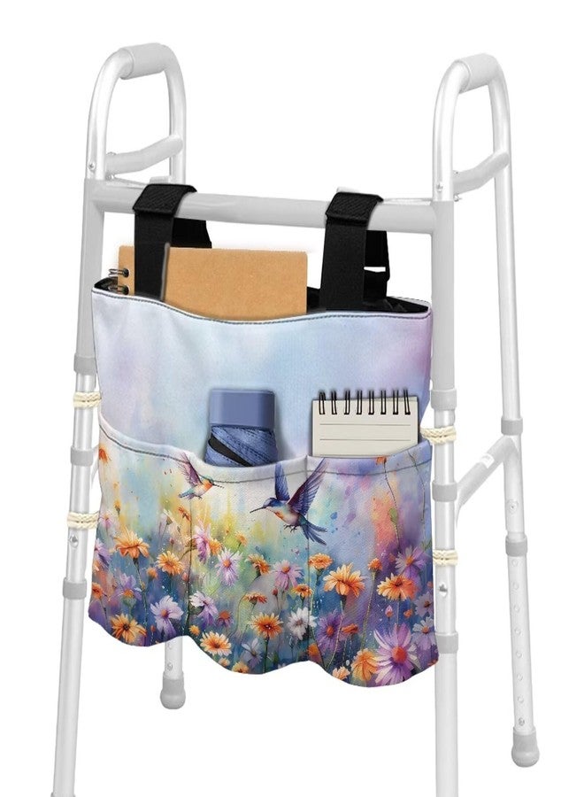 Babrukda Floral Wheelchair Bag for Adults Hummingbird Print Walker Bag with Multi Pockets Walker Accessories for Seniors, Elderly, Handicap Carry Storage Carrier Tote - Image 2