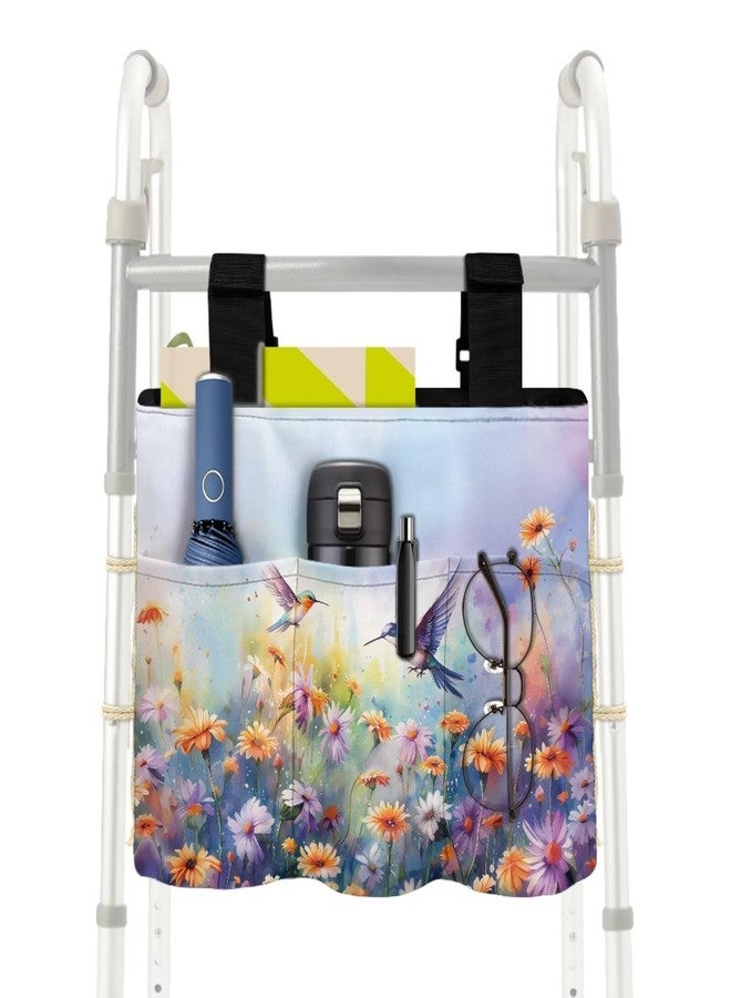 Babrukda Floral Wheelchair Bag for Adults Hummingbird Print Walker Bag with Multi Pockets Walker Accessories for Seniors, Elderly, Handicap Carry Storage Carrier Tote - Image 1