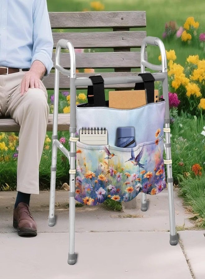 Babrukda Floral Wheelchair Bag for Adults Hummingbird Print Walker Bag with Multi Pockets Walker Accessories for Seniors, Elderly, Handicap Carry Storage Carrier Tote - Image 4