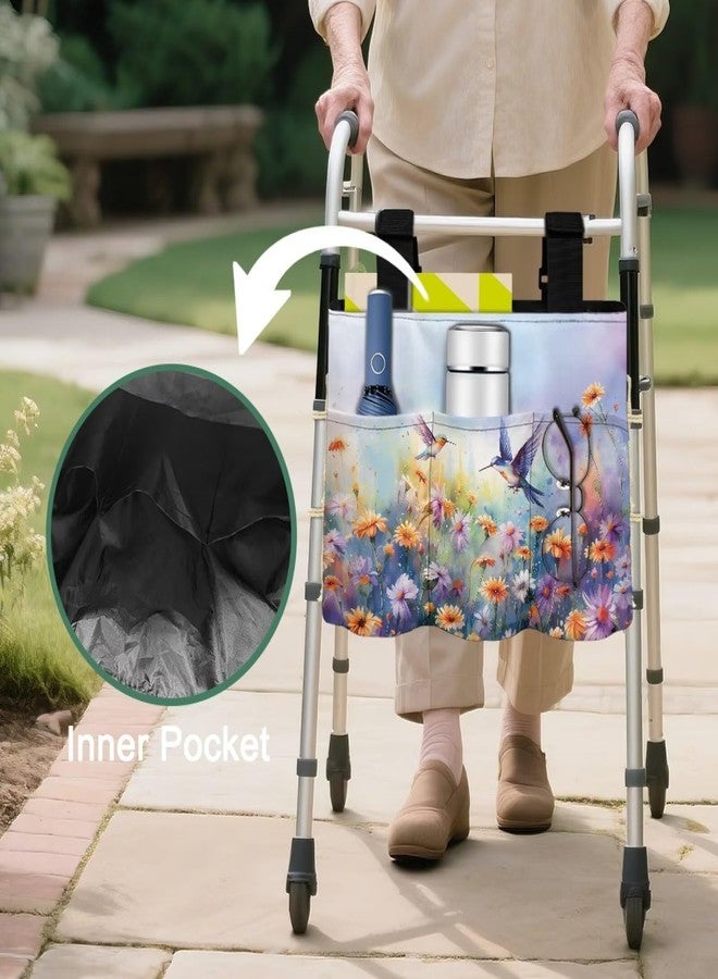 Babrukda Floral Wheelchair Bag for Adults Hummingbird Print Walker Bag with Multi Pockets Walker Accessories for Seniors, Elderly, Handicap Carry Storage Carrier Tote - Image 5