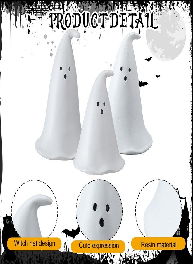 Colingmill Halloween Resin Ghost Figurine with 3 LED Tea Lights, Ghost Candle Holder Set of 3, Spooky Tabletop Indoor Halloween Light up Decor for Holiday Party, White Hollow Spooky Sculptures - Image 4