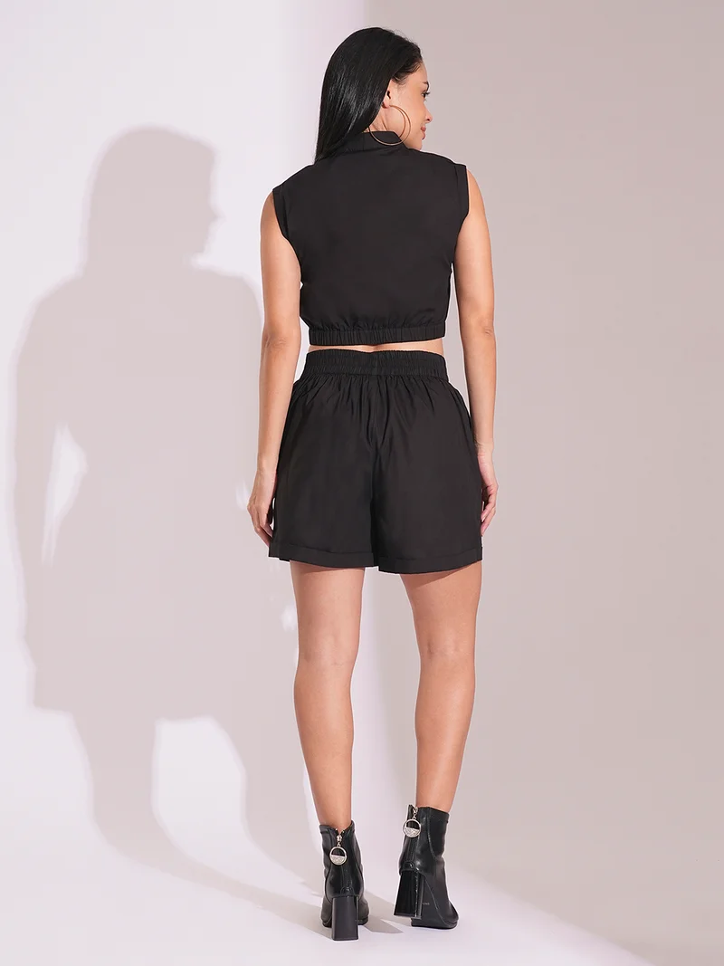 globus Women High Neck Crop Top & Shorts Co-Ord Set