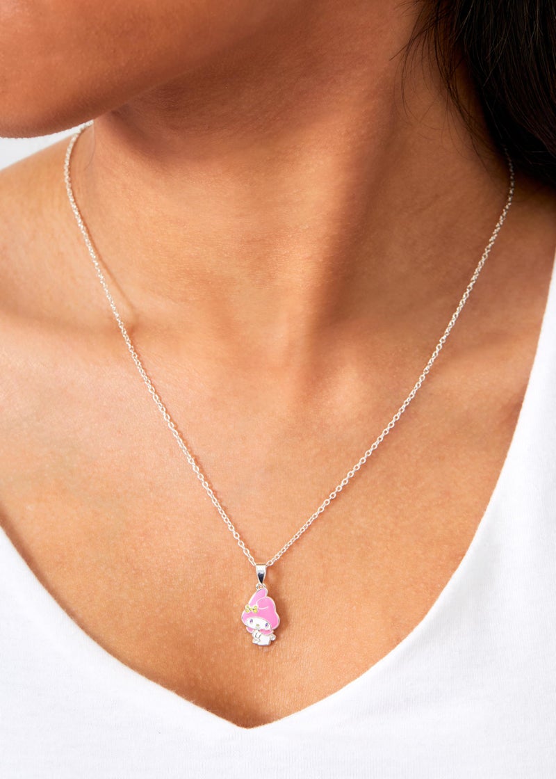 Hello Kitty Sanrio and Friends Womens Pendant Necklace 18" - Silver Plated Brass and Enamel My Melody Necklace Officially Licensed - Image 2