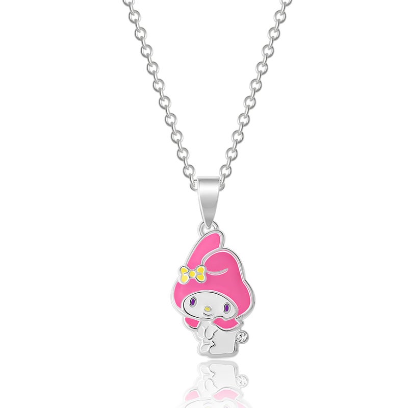 Hello Kitty Sanrio and Friends Womens Pendant Necklace 18" - Silver Plated Brass and Enamel My Melody Necklace Officially Licensed - Image 1