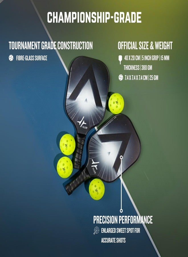 PulseITPaddleSet Pickleball Set- 2 Fiberglass 16mm Thick Paddles, 4 Balls, Carry Bag. Comfort Cushion Grip Handle, Lightweight, High-Performance, Precise Control. (Lunar Black) - Image 4