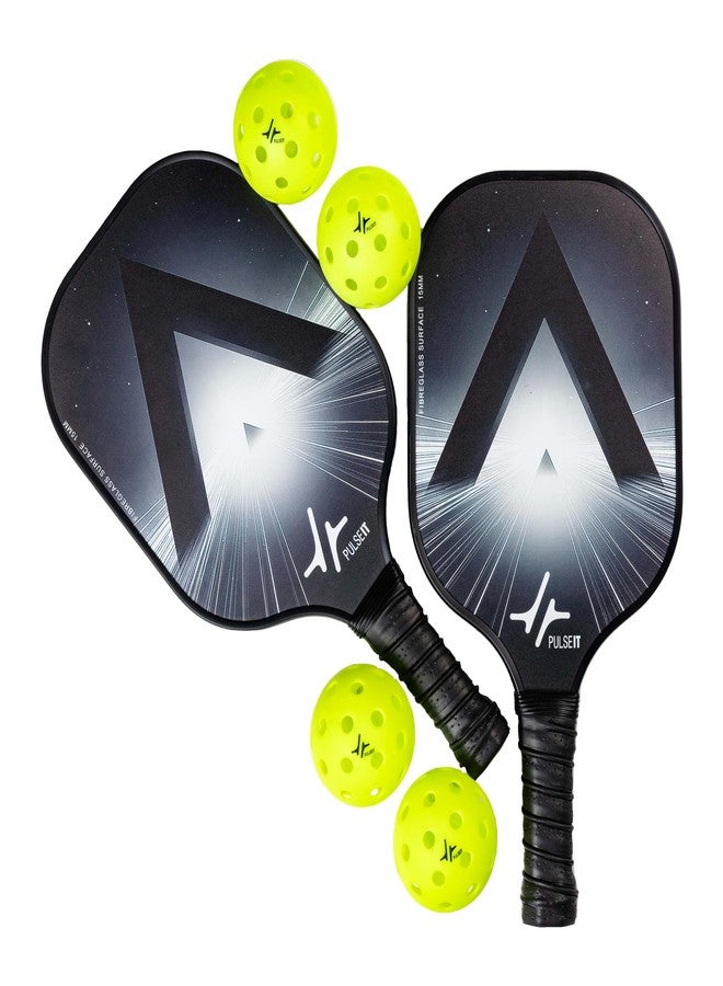 PulseITPaddleSet Pickleball Set- 2 Fiberglass 16mm Thick Paddles, 4 Balls, Carry Bag. Comfort Cushion Grip Handle, Lightweight, High-Performance, Precise Control. (Lunar Black) - Image 1