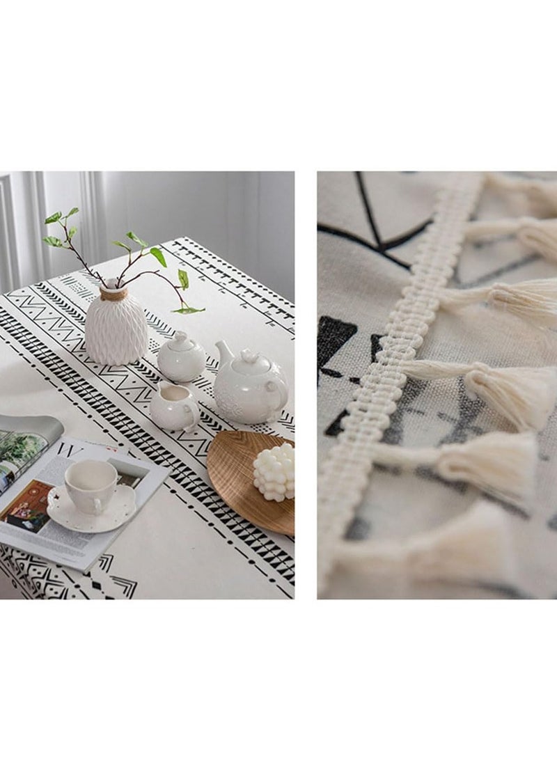 Cuken Table Cloth for Dining Table, Tassel Wrinkle Free Table Cover, Outdoor Table Cloth, Rectangle Tablecloth for Kitchen Dining Party White, 140x180cm  - Image 5
