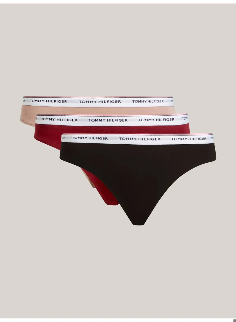 TOMMY HILFIGER Women's 3-Pack Premium Essential Repeat Logo Waistband Briefs Underwear Bottoms, Red/ White/ Black