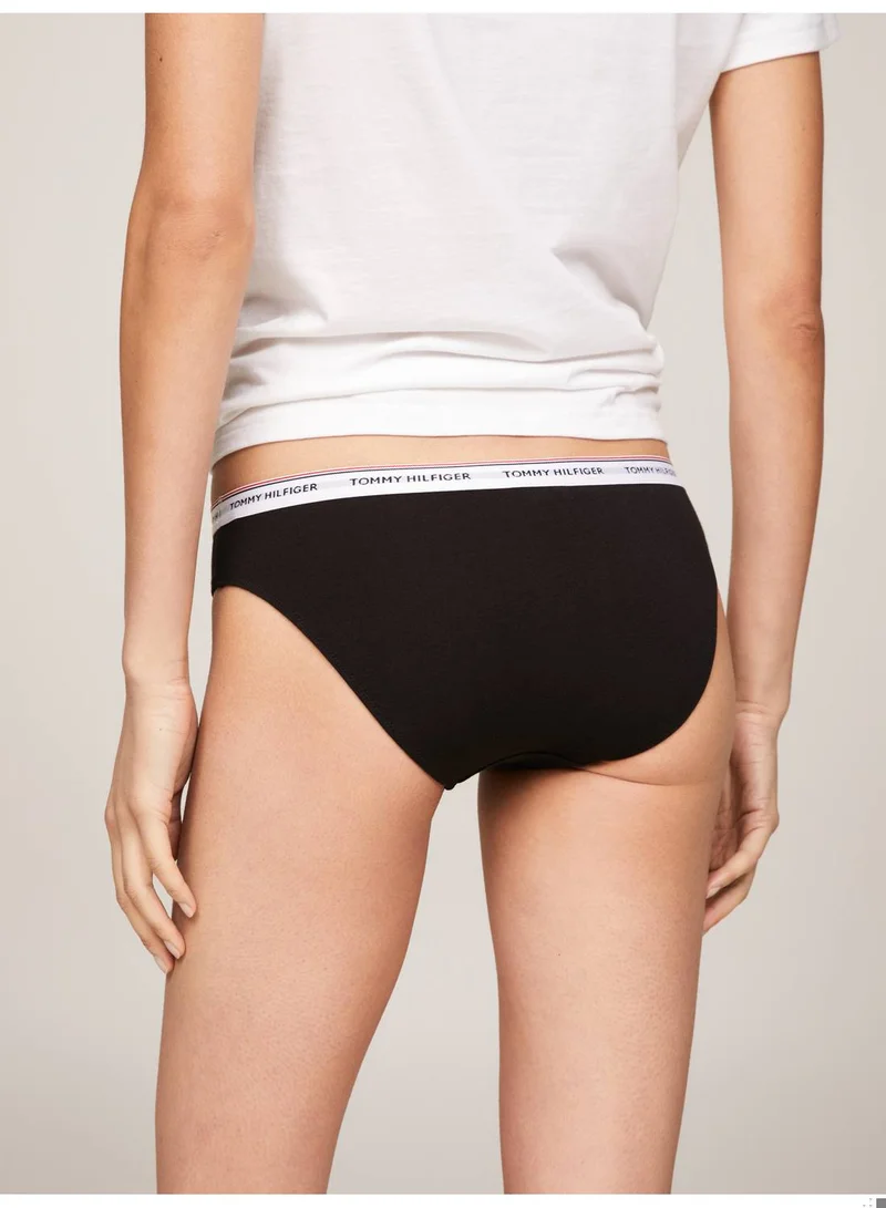 TOMMY HILFIGER Women's 3-Pack Premium Essential Repeat Logo Waistband Briefs Underwear Bottoms, Red/ White/ Black