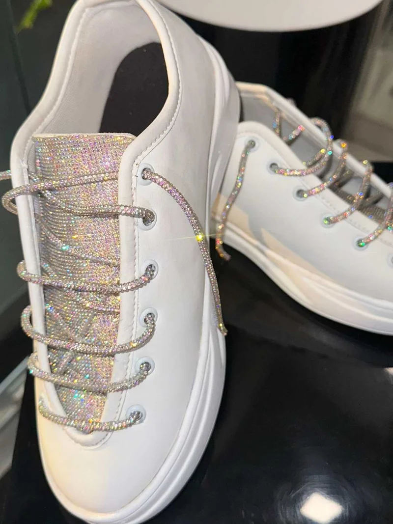 ZORIWORLD white ATHENA White Rhinestone Sneakers Lace Closure for Women - 2 Inch Platform Sole for Women | Best Price UAE