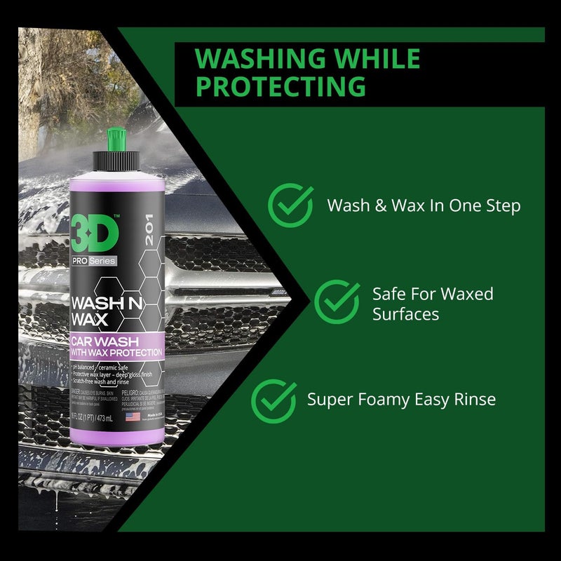 3D Wash N Wax Car Wash Soap - pH Balanced, Easy Rinse, Scratch Free Soap with Wax Protection - 16oz. - Image 1