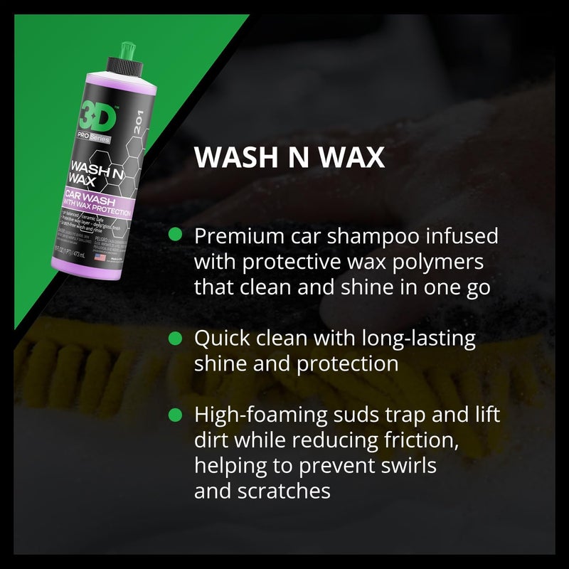 3D Wash N Wax Car Wash Soap - pH Balanced, Easy Rinse, Scratch Free Soap with Wax Protection - 16oz. - Image 2