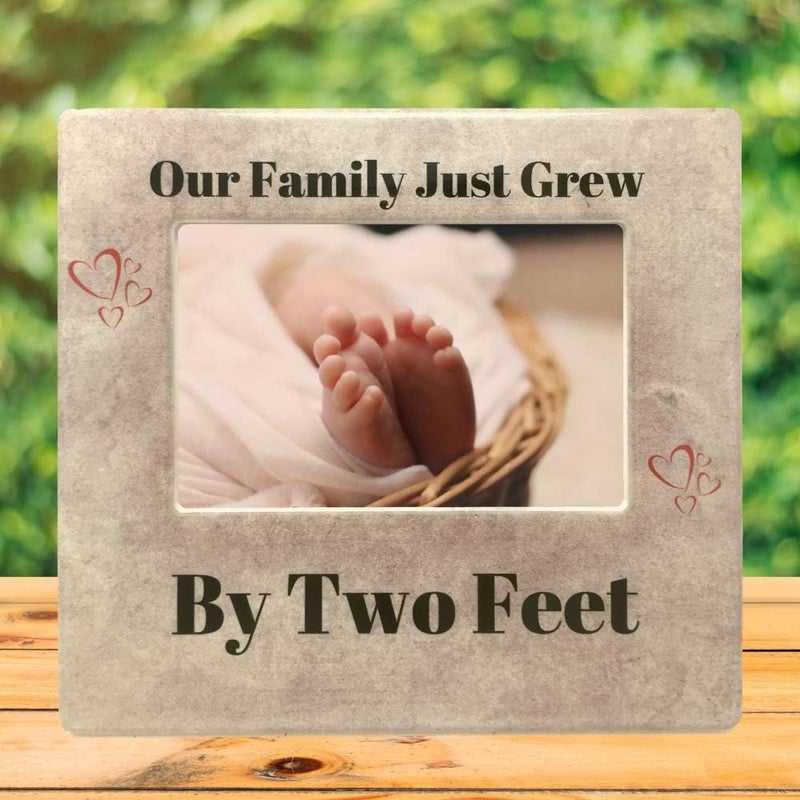 BANBERRY DESIGNS New Baby Frame  Our Family Just Grew By Two Feet  Heart Design with Tan Marble Like Background  Nursery Dcor  4 X 6 Picture Opening - Image 5