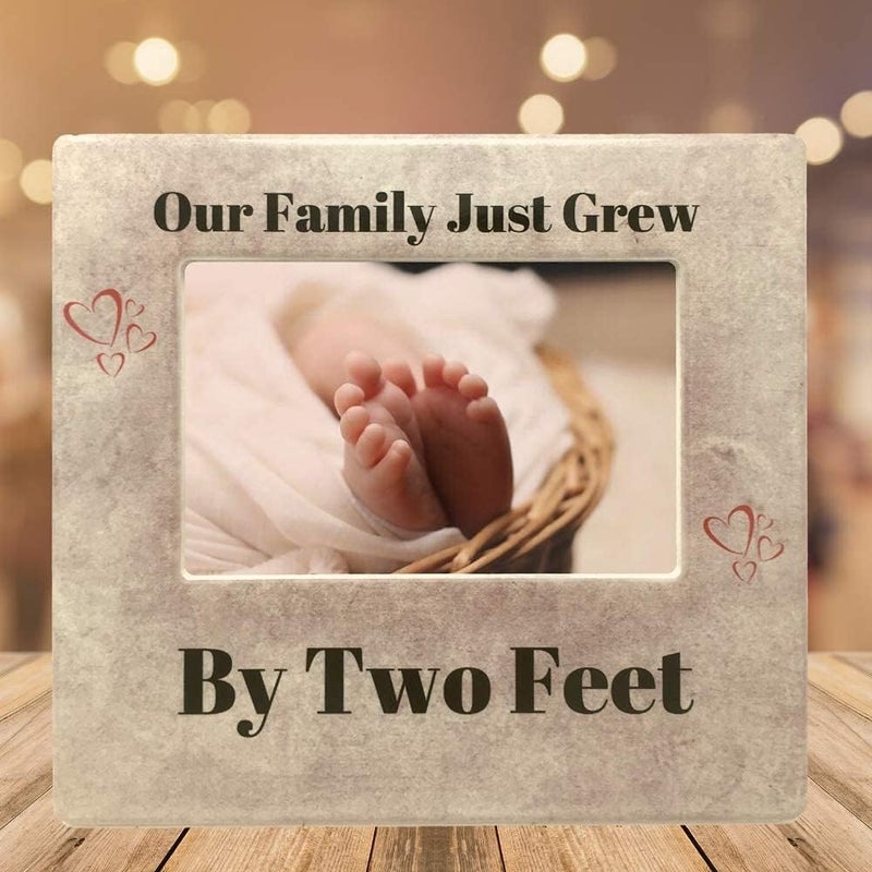 BANBERRY DESIGNS New Baby Frame  Our Family Just Grew By Two Feet  Heart Design with Tan Marble Like Background  Nursery Dcor  4 X 6 Picture Opening - Image 2