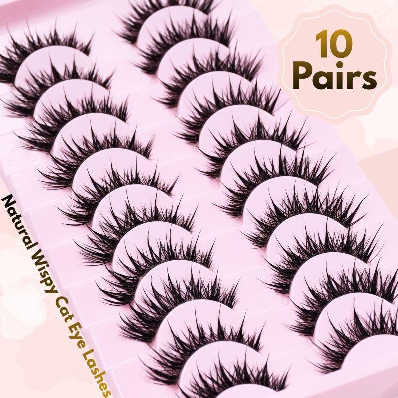 Augenli False Eyelashes Cat Eye Dramatic False Eyelashes Wet Look C-curl 16mm Long Anime Lashes Strips Spiky Style Manhwa Lashes Cosplay Eyelashes 10Pairs (H03) - Image 4