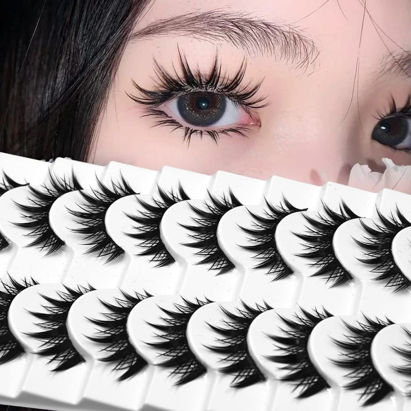 Augenli False Eyelashes Cat Eye Dramatic False Eyelashes Wet Look C-curl 16mm Long Anime Lashes Strips Spiky Style Manhwa Lashes Cosplay Eyelashes 10Pairs (H03) - Image 1