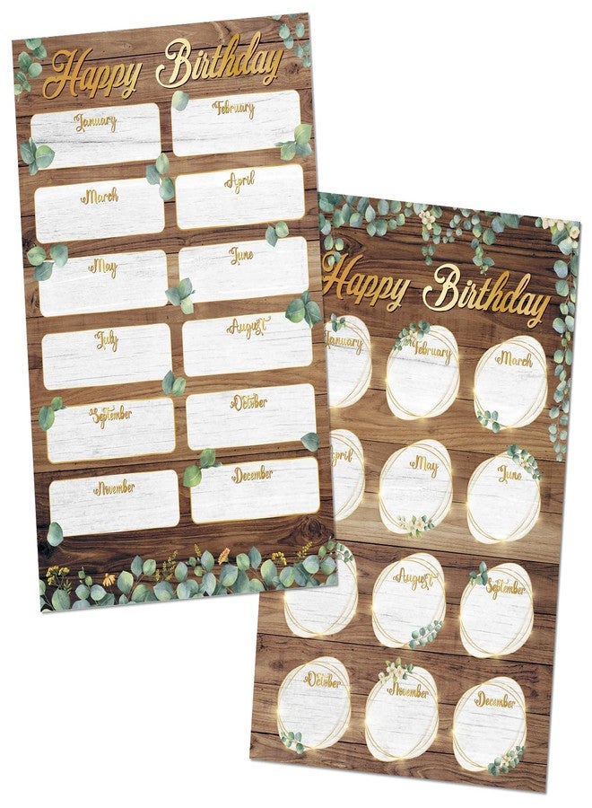 Spakon 2 Pcs Eucalyptus Happy Birthday Chart Poster 17.5''x12.4'' Birthday Calendar Bulletin Board Decorations for Back to School Supply - Image 1