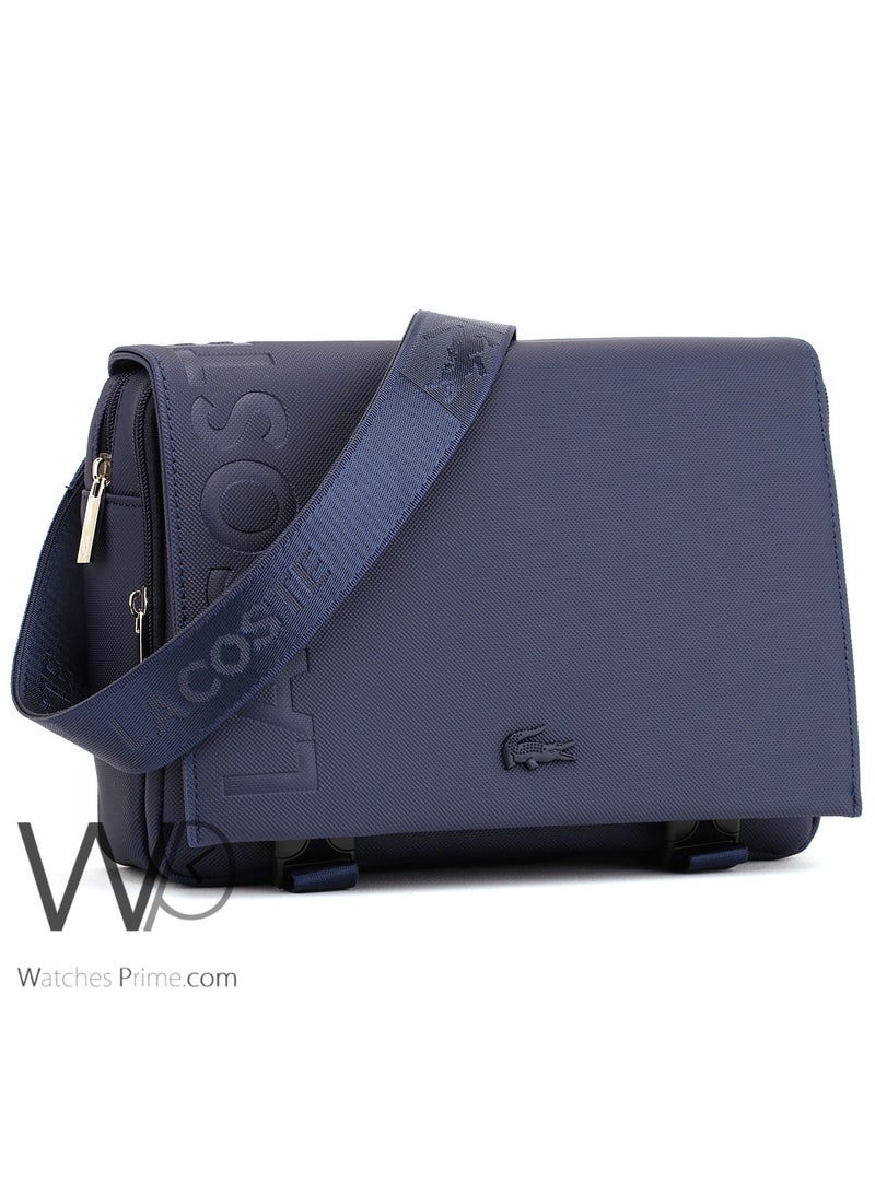 Lacoste Blue Leather Crossbody Bag For Men - Image 4