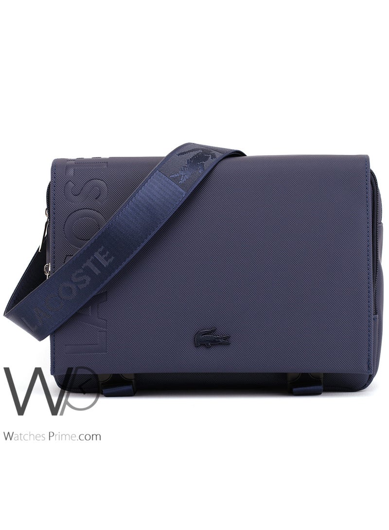 Lacoste Blue Leather Crossbody Bag For Men - Image 1