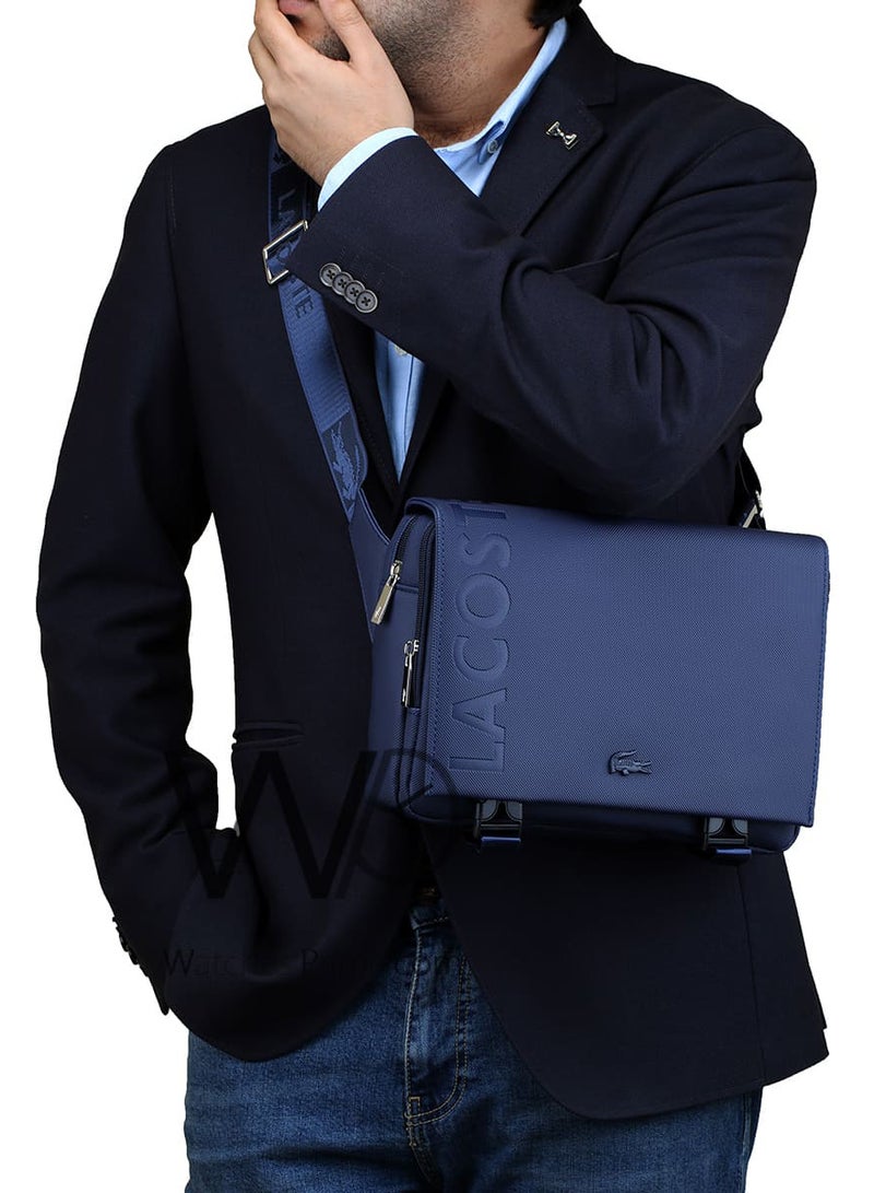 Lacoste Blue Leather Crossbody Bag For Men - Image 2