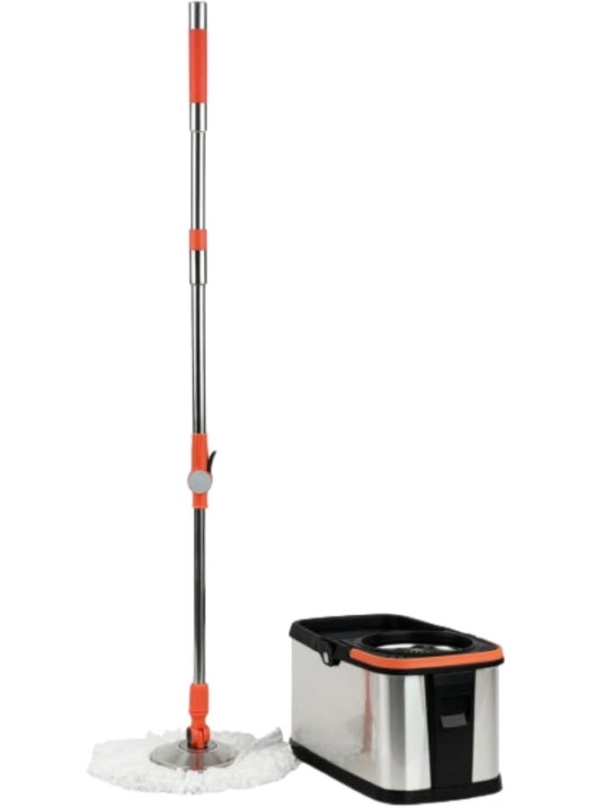 AKC دلو ممسحة دوارة مزدوجة القيادة 25 لتر من الفولاذ المقاوم للصدأ – نظام ممسحة دوارة مع عصر، ممسحة دوارة 360° للأرضيات الخشبية، البلاط، واللامينيت – أسود/فضي - Image 4
