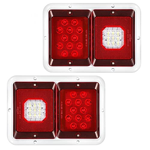 Partsam 2x Horizontal Mount Dual Stop Turn Tail Backup Reverse Lights 33 LED Surface Mount RV Double Led Taillight 12V IP67 White Base w Gasket - Image 1