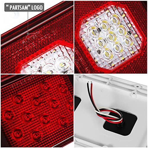 Partsam 2x Horizontal Mount Dual Stop Turn Tail Backup Reverse Lights 33 LED Surface Mount RV Double Led Taillight 12V IP67 White Base w Gasket - Image 5