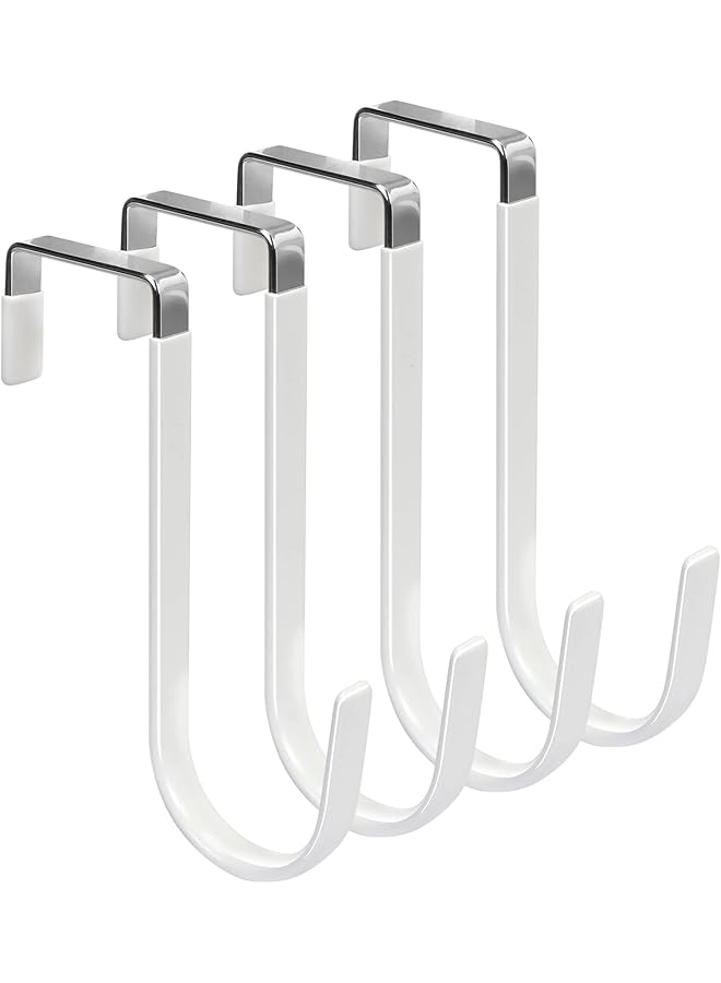 Over the Door Hooks, 4 Pack Door Hangers Hooks with Rubber Prevent Scratches Heavy Duty Organizer Hooks for Living Room, Bathroom, Bedroom, Kitchen Hanging Clothes, Towels, Hats, Coats, Bags White