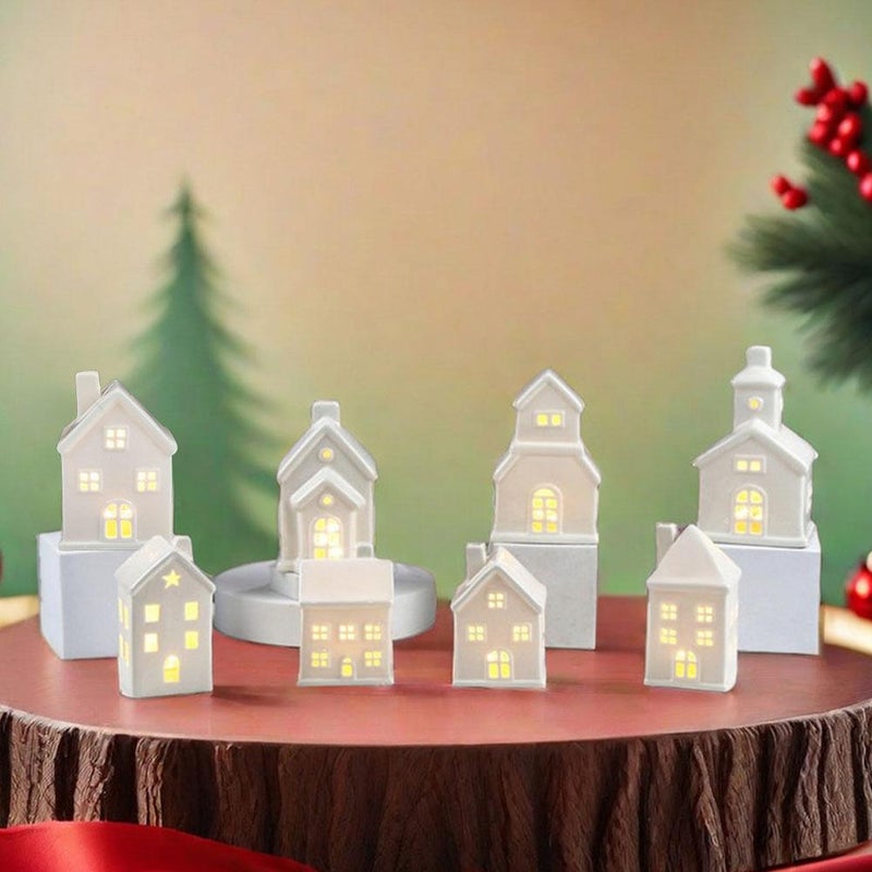 European and American ceramic Christmas home decorations, Christmas crafts, creative ornaments, LED hollow houses, cross-border wholesale - Image 5