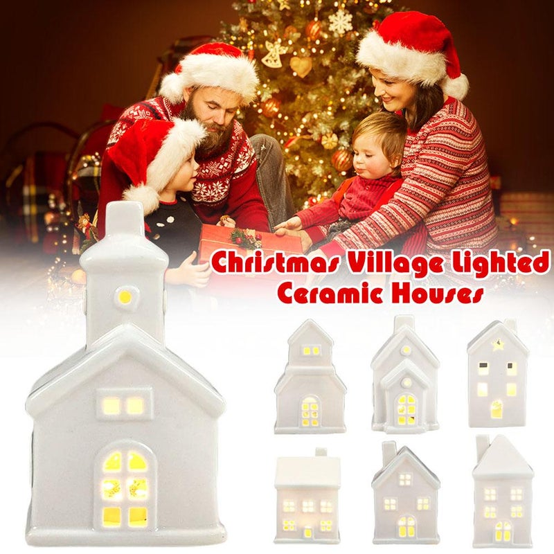European and American ceramic Christmas home decorations, Christmas crafts, creative ornaments, LED hollow houses, cross-border wholesale - Image 3