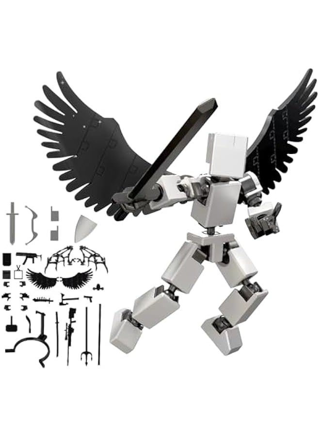 Mini Hip Hop T13 Action Figure, with Stand and Wings, Rich Accessory Package, Lucky 13 R&B Action Figure,Multi-Joint Movable Robot, PVC Model Full Body Mobile Robot Desktop Decoration - Image 1