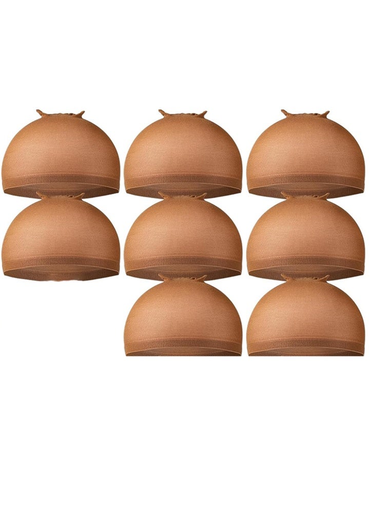 قبعات شعر مستعار، عبوة من 8 قبعة من النايلون المطاطي لتوحيد لون البشرة للنساء والرجال - بني - Image 1