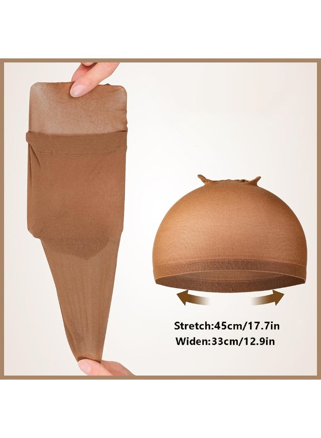 قبعات شعر مستعار، عبوة من 8 قبعة من النايلون المطاطي لتوحيد لون البشرة للنساء والرجال - بني - Image 3