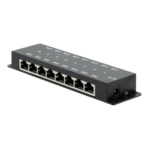 PoE Texas 8-Port Passive Midspan PoE Injector with 48V 120W Power - Network Switch Upgrade for IP Cameras, VoIP Phones, WiFi Access Points - IEEE 802.3af/at Compatible - 10/100 Mbps Fast Ethernet - Image 1