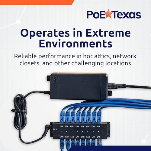 PoE Texas 8-Port Passive Midspan PoE Injector with 48V 120W Power - Network Switch Upgrade for IP Cameras, VoIP Phones, WiFi Access Points - IEEE 802.3af/at Compatible - 10/100 Mbps Fast Ethernet - Image 5
