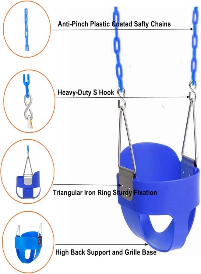 Fitness World Vans Heavy Duty Full Back Baby Swing Seat with Plastic Coated Chains for Outdoor and Indoor Use Blue  - Image 2