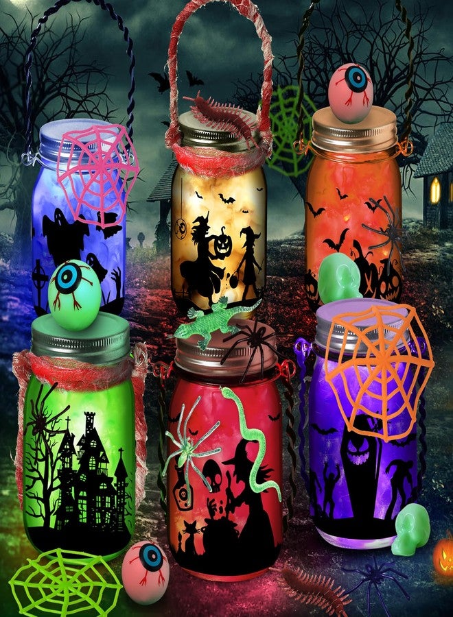 OCHIDO Halloween Crafts Activities for Kids Ages 4-12,6 Pack Glass Mason Jar for School Art Activities,Halloween's Craft Supplies,DIY Lantern Jar for Gifts Halloween Party Favors,Classroom Prizes - Image 1