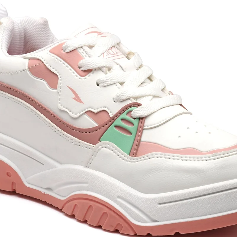 Asian Stylish White Peach Sneakers for Women and Girls
