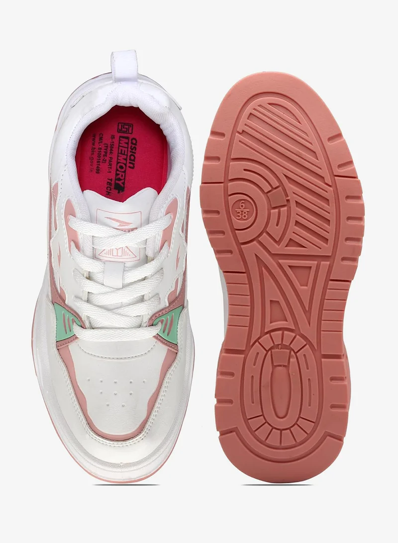 Asian  Stylish White Peach Sneakers for Women and Girls for Women | Best Price UAE
