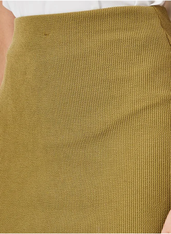 Styli Ribbed Midi Skirt with Elastic Waistband