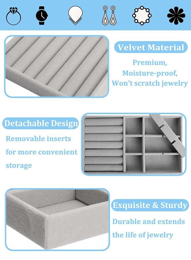 YIM-VIBEHAUS 4Pcs Stackable Jewelry Organizer Trays for Drawers Display Case Storage Container Earring Necklace Rings Bracelet with Removable Dividers Jewelry Box - Image 2