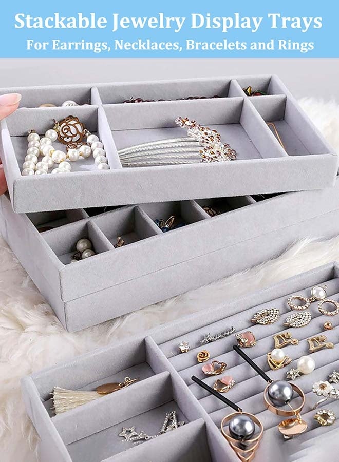 YIM-VIBEHAUS 4Pcs Stackable Jewelry Organizer Trays for Drawers Display Case Storage Container Earring Necklace Rings Bracelet with Removable Dividers Jewelry Box - Image 3