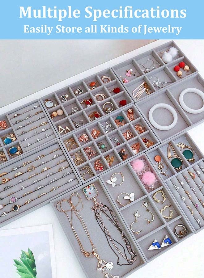 YIM-VIBEHAUS 4Pcs Stackable Jewelry Organizer Trays for Drawers Display Case Storage Container Earring Necklace Rings Bracelet with Removable Dividers Jewelry Box - Image 4