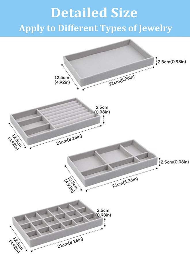 YIM-VIBEHAUS 4Pcs Stackable Jewelry Organizer Trays for Drawers Display Case Storage Container Earring Necklace Rings Bracelet with Removable Dividers Jewelry Box - Image 5