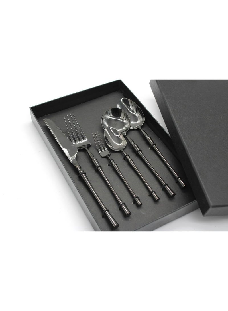 Mado Gallery Luxury Cutlery Set of 6 – Stainless Steel Flatware, Rose Gold, Black, Silver, Golden – Mirror Polished, Dishwasher Safe, with Gift Box – For Home & Restaurant (Black) - Image 2