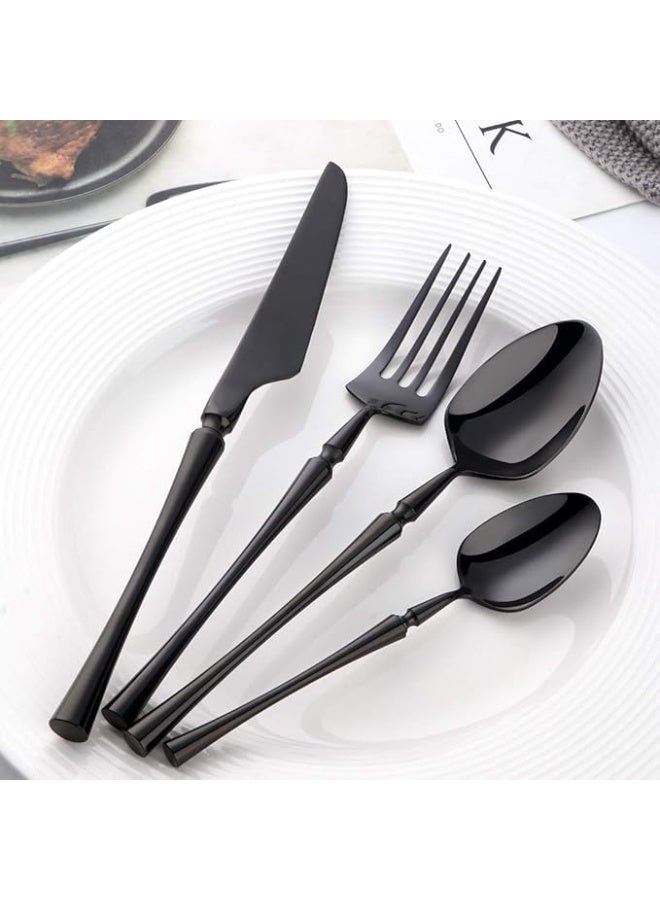 Mado Gallery Luxury Cutlery Set of 6 – Stainless Steel Flatware, Rose Gold, Black, Silver, Golden – Mirror Polished, Dishwasher Safe, with Gift Box – For Home & Restaurant (Black) - Image 1