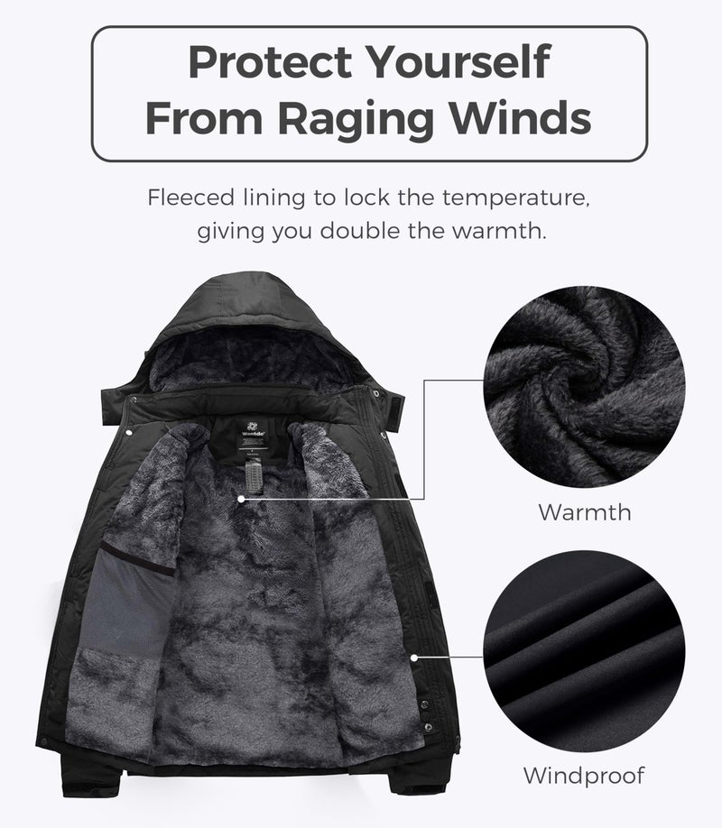 Wantdo Men's Waterproof Mountain Jacket Fleece Windproof Ski Jacket US S Black S - Image 3
