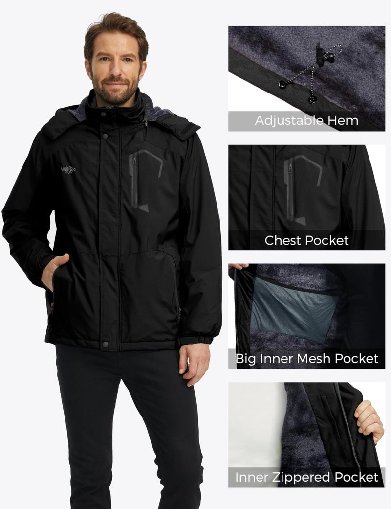 Wantdo Men's Waterproof Mountain Jacket Fleece Windproof Ski Jacket US S Black S - Image 5