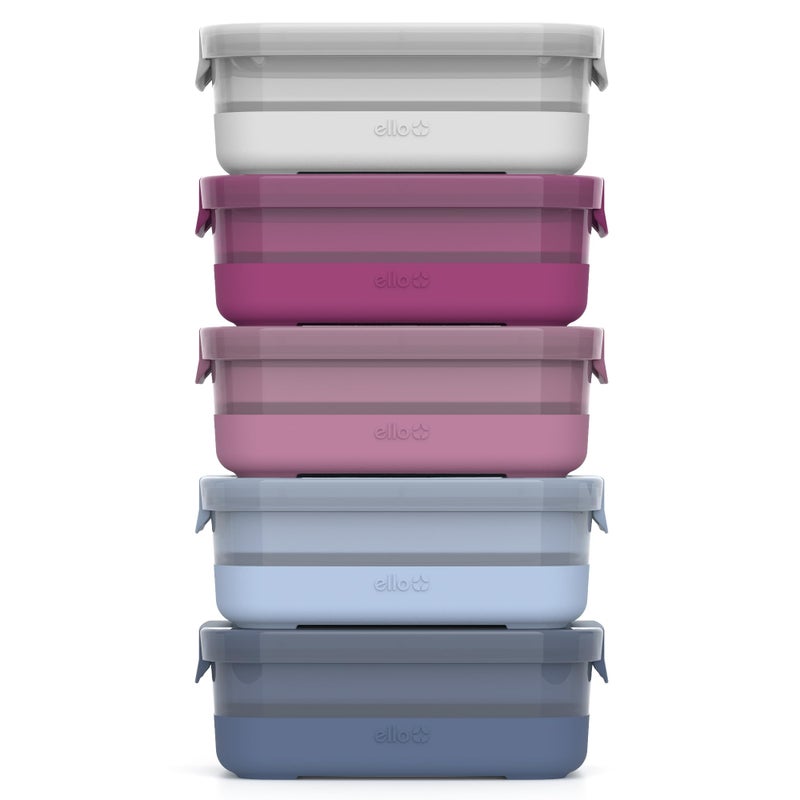 Ello Plastic 3.7 Cup Meal Prep Set 10 Pc, 5 Pack Set - BPA Free Plastic Food Storage Container with Silicone Boot and Airtight Lids, Dishwasher, Microwave, and Freezer Safe, Elderberry - Image 1