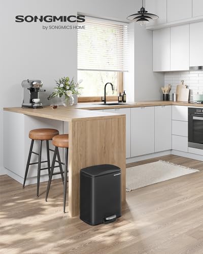 SONGMICS Trash Can Garbage Can with Lid 52Gallon 20L Step Trash Bin for Kitchen Stainless Steel Soft Close and Stays Open Inner Bucket Includes 15 Trash Bags Black ULTB543B01 - Image 3